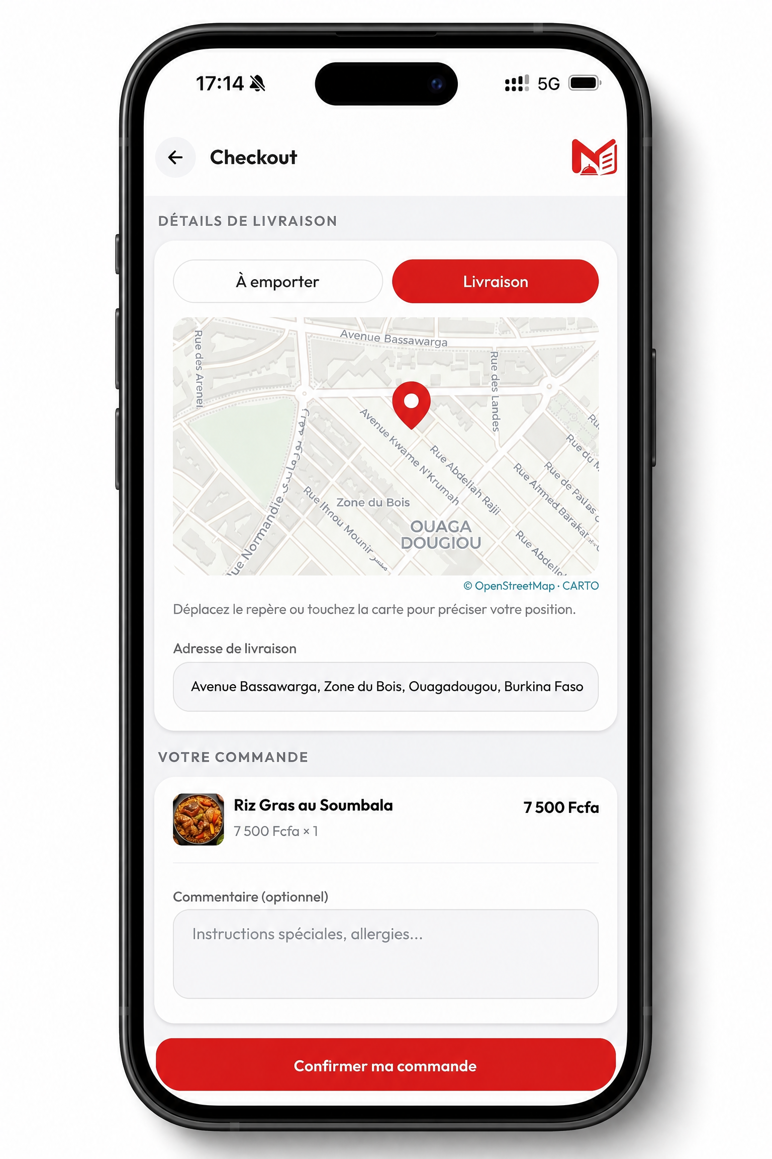 Écran checkout de confirmation