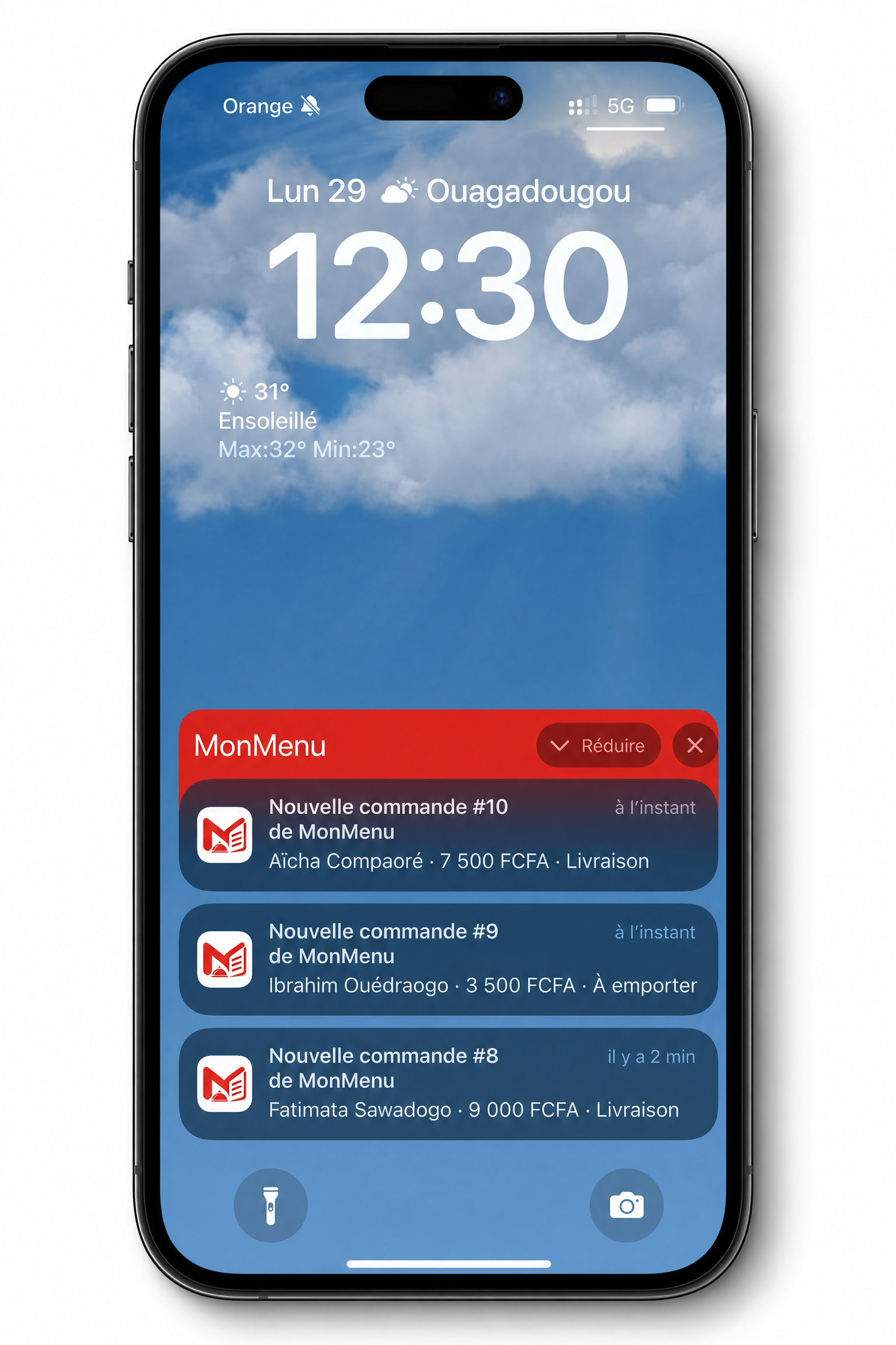 Notification de commande du restaurant